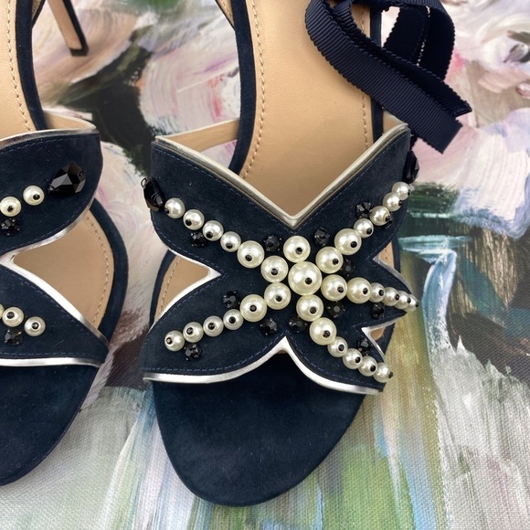 Tory Burch Sea Star Starfish Beaded Pearl Ribbon Tie Strappy Heels Size 10. - Picture 5 of 15